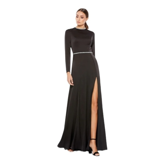 Mac Duggal Satin A-Line Gown in Black NWT - Picture 1 of 8